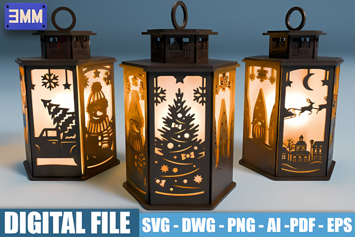 Vector file layout using a wooden christmas lantern vector template