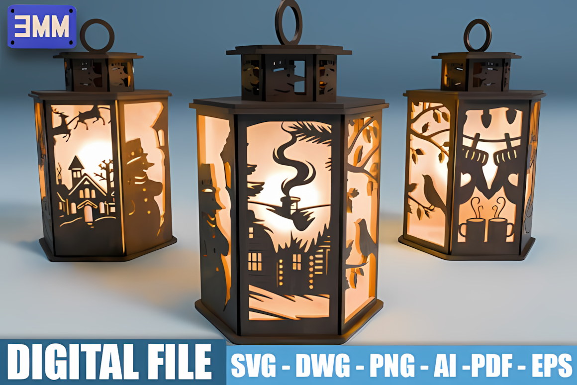 Light box template for a 3d layered christmas lantern svg
