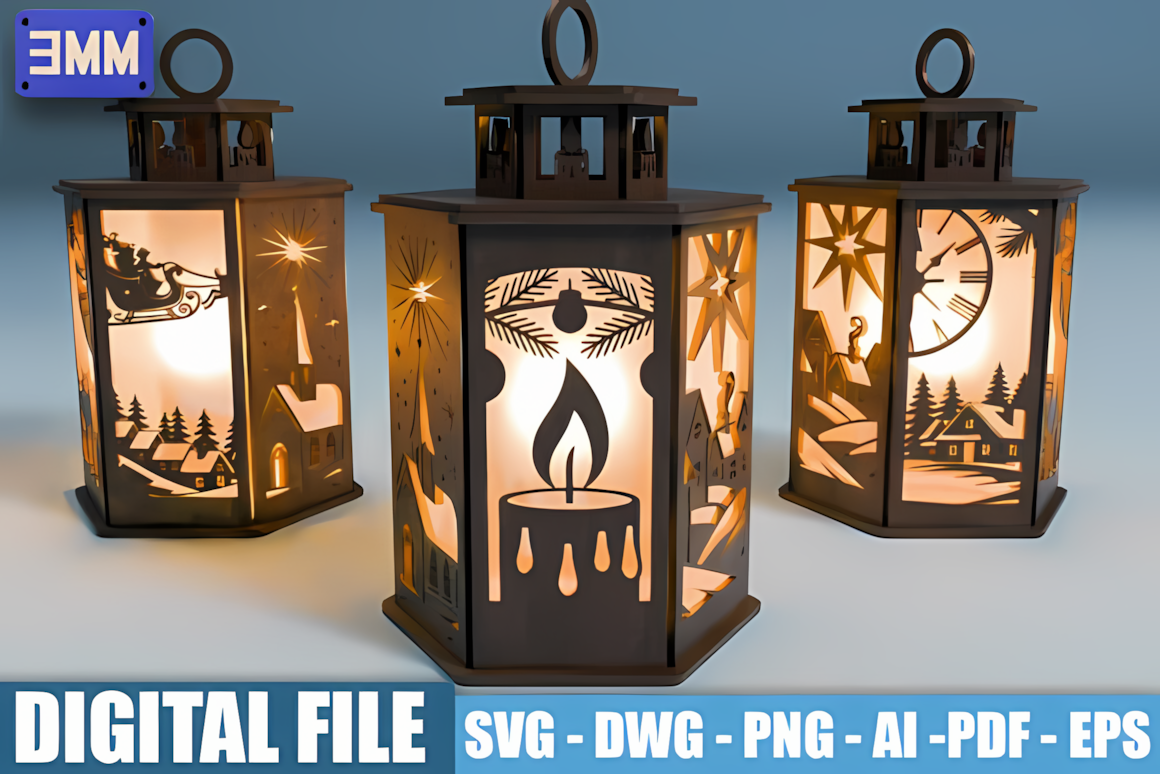 Wood cut design for a christmas lantern laser cut