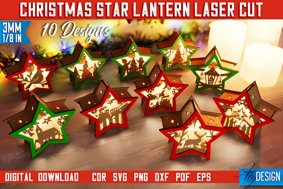 Shadow star template for a 3d layered christmas lantern svg