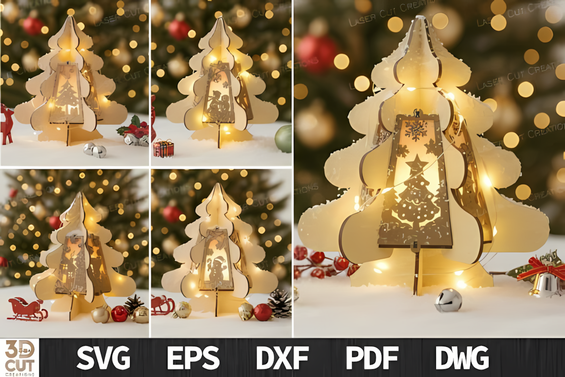 Pine tree design for a christmas lantern laser cut