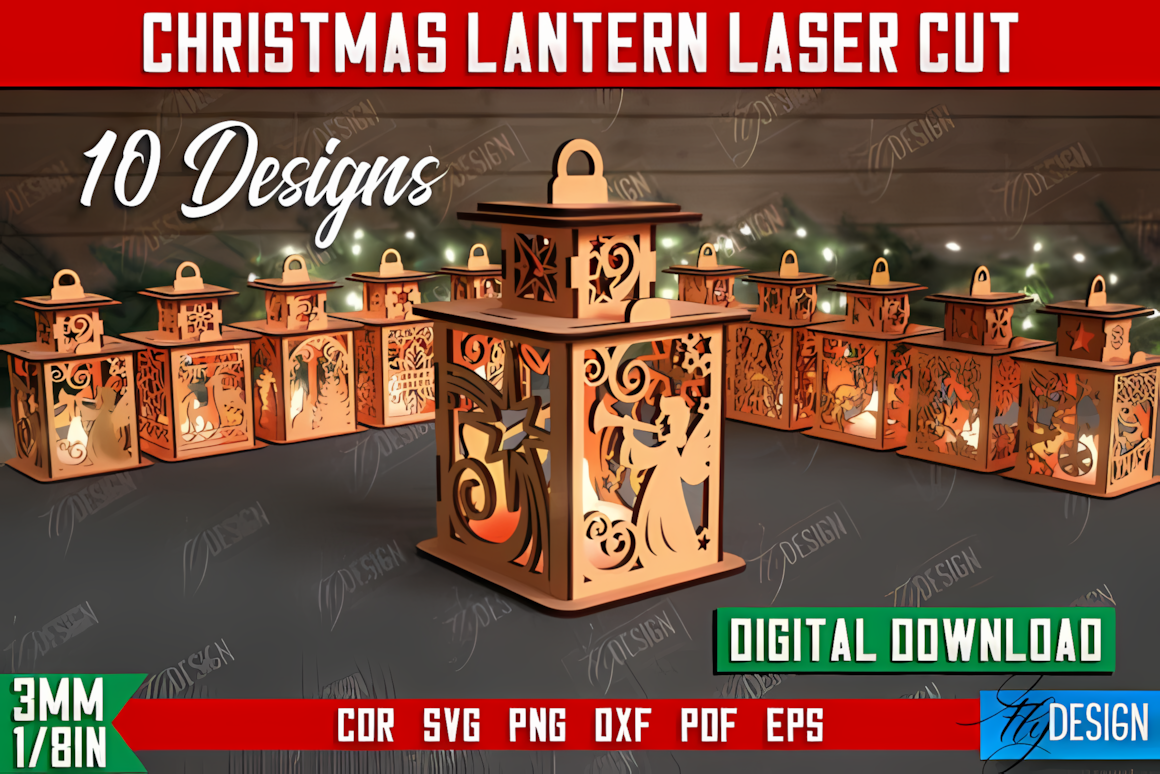Shadow box design for a laser cut christmas lantern