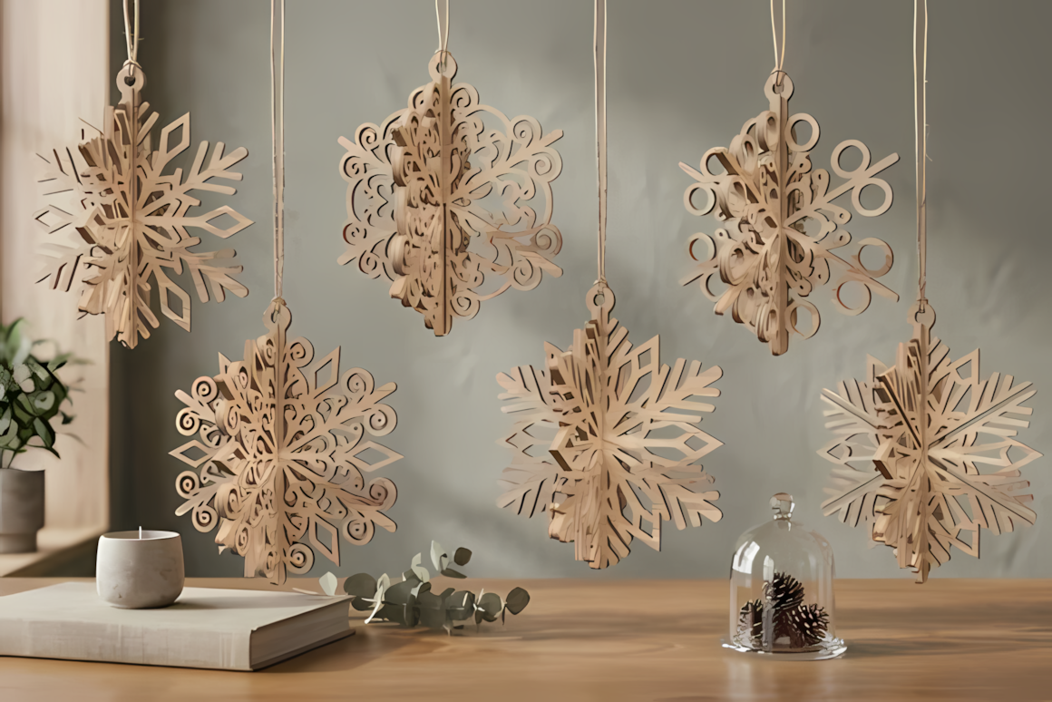 3D Glowforge design for a snowflake ornament laser cut