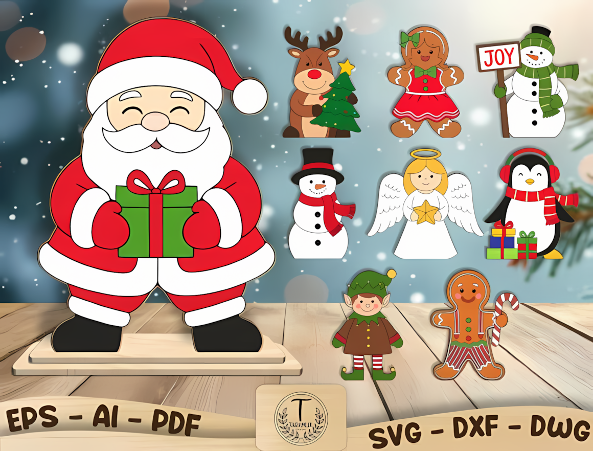 Santa ornament laser cut festive holiday characters SVG bundle
