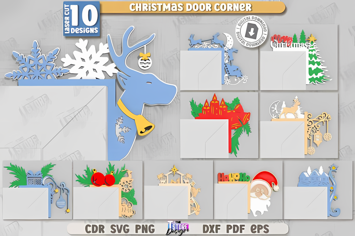 xtool laser cutter project bundle formatted as a christmas door corner svg