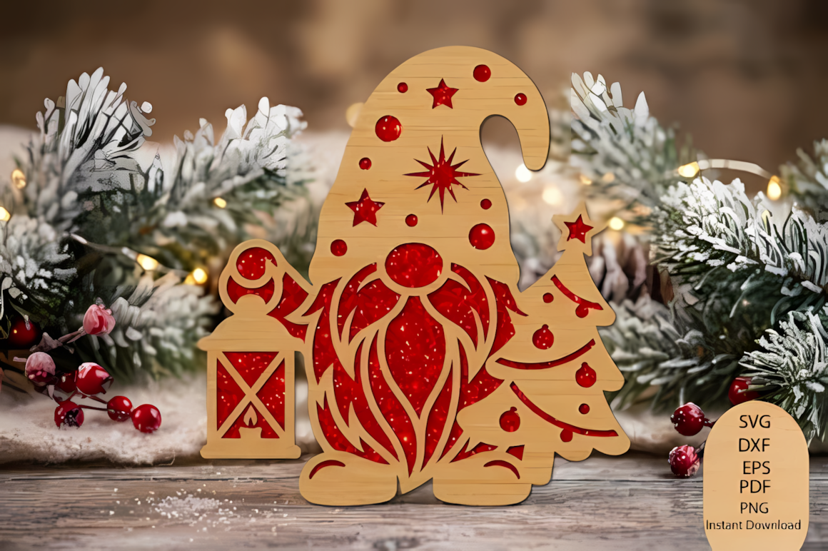 seasonal christmas gnome laser cut design for wood crafts