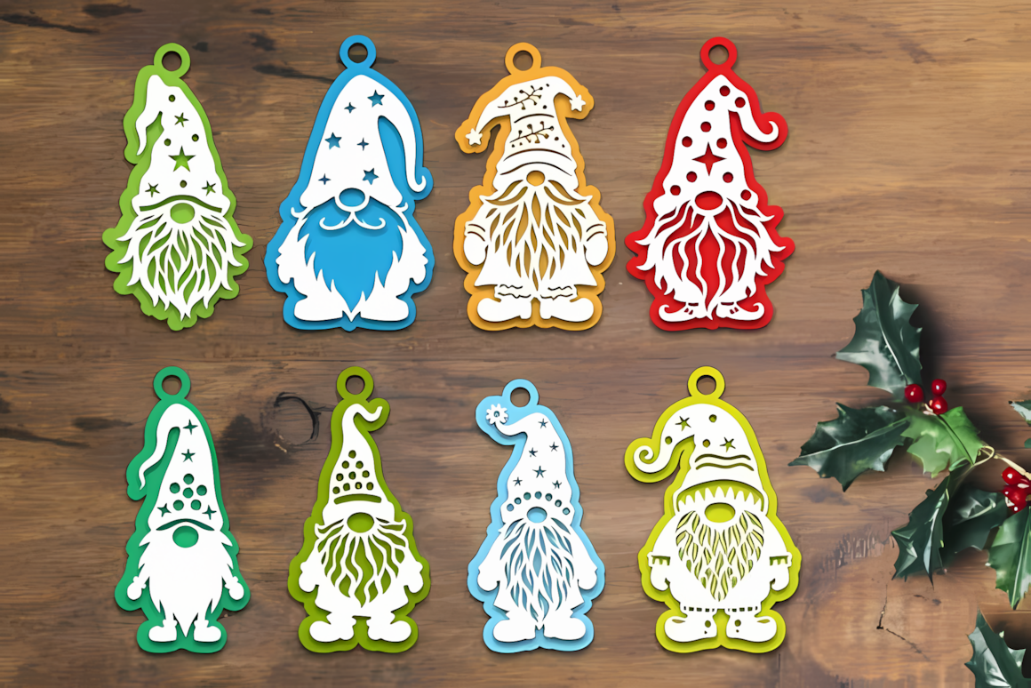 christmas gnome ornament lasercut bundle for wooden ornaments