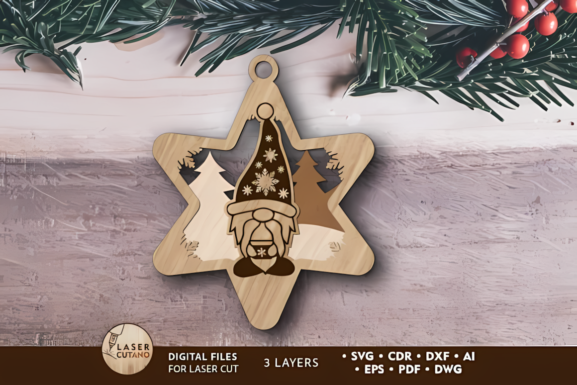 christmas gnome ornament multilayer art with intricate wood layers