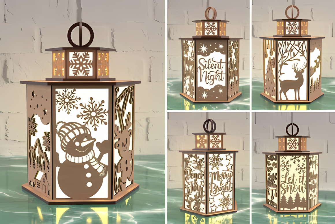 5 designs template for a 3d christmas lantern svg