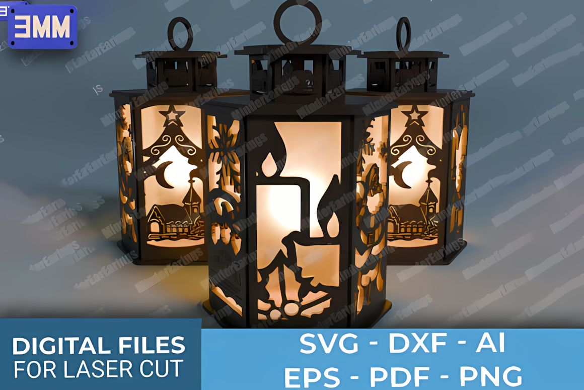 Seasonal decor layout using a wooden christmas lantern vector template