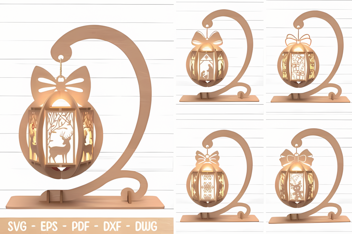 Stand set layout using a wooden christmas lantern vector template