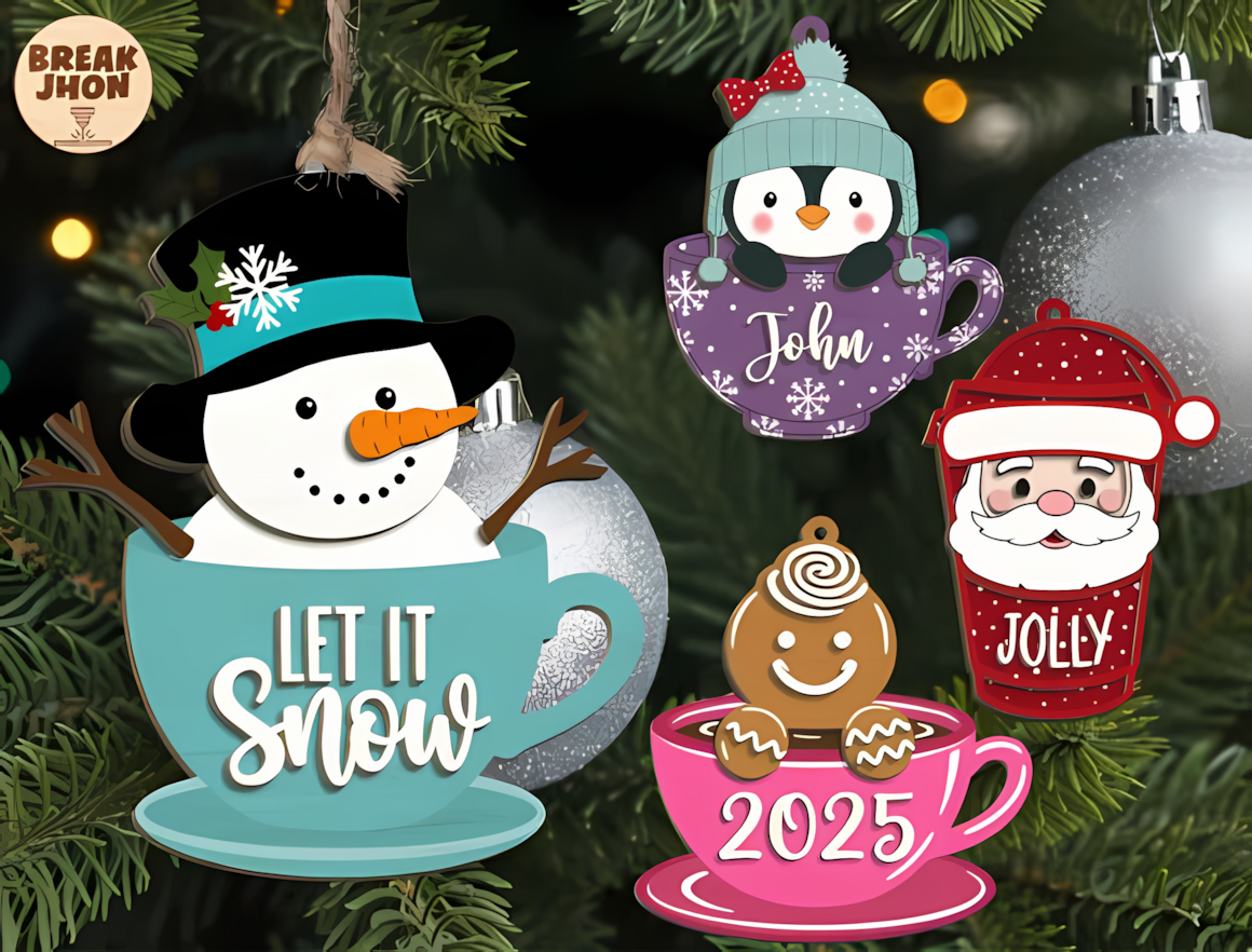 Santa ornament laser cut Christmas mug shape SVG design bundle