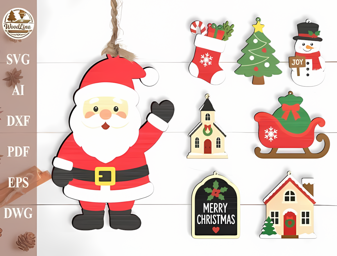 Santa ornament svg laser cut Christmas ornament vector bundle