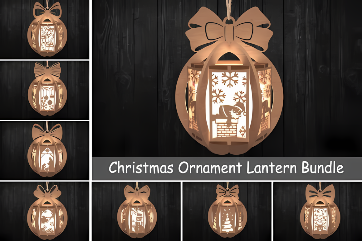 Ornament template for a 3d christmas lantern svg