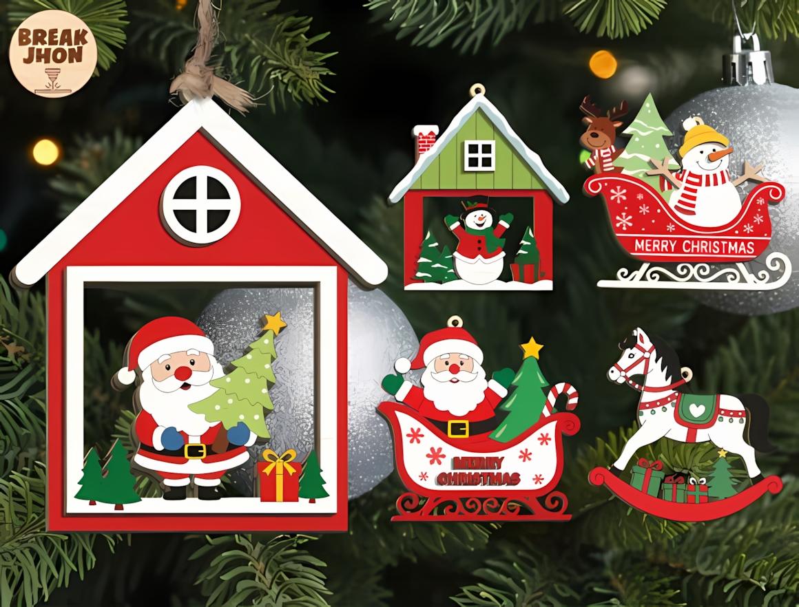 Santa ornament svg laser cut Christmas bauble design collection