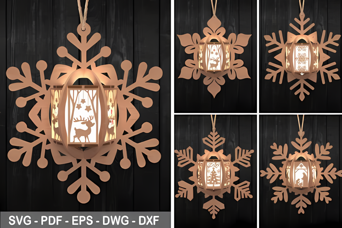 Snowflake template for a 3d layered christmas lantern svg
