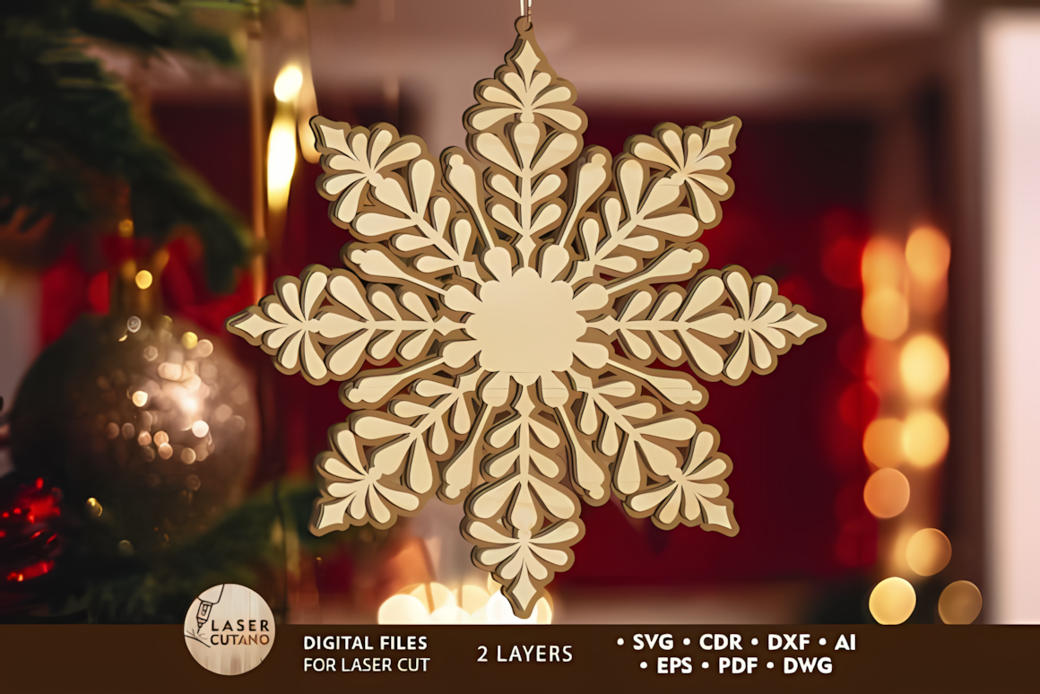 Cut decor layout design for a laser cut snowflake ornament