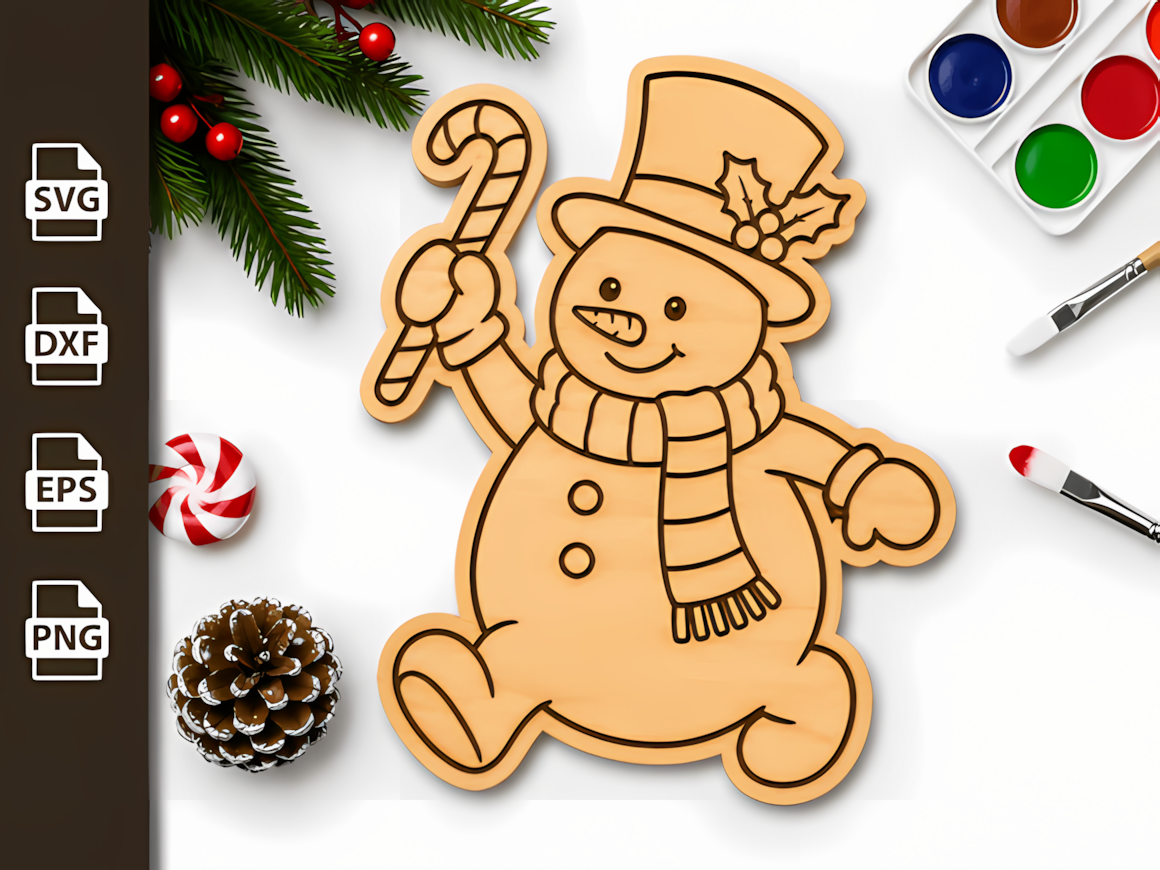 raw plywood crafting project showing a glowforge snowman ornament svg template for 3mm plywood crafts