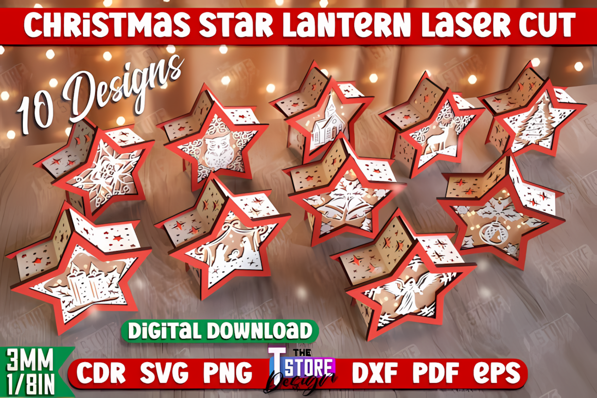 Star template for a 3d layered christmas lantern svg