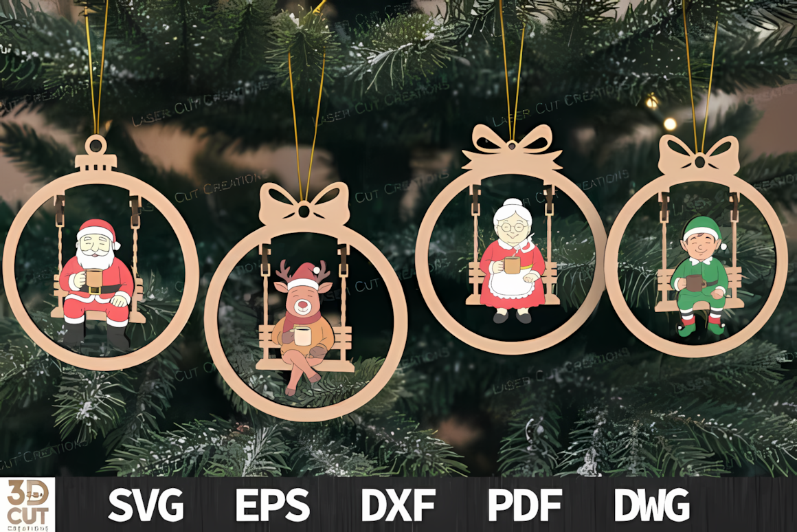 Layered santa ornament svg swing design for Glowforge cutting