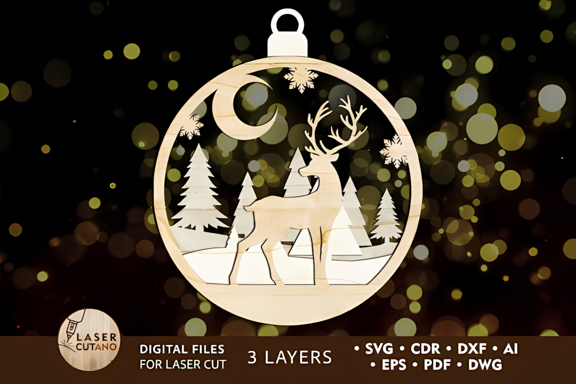 plywood tree silhouette toy for festive crafting featuring reindeer ornament laser cut