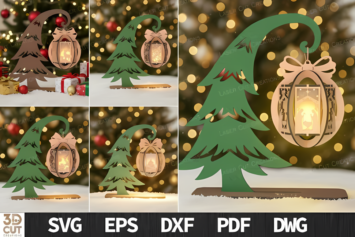 Tree design for a christmas lantern laser cut