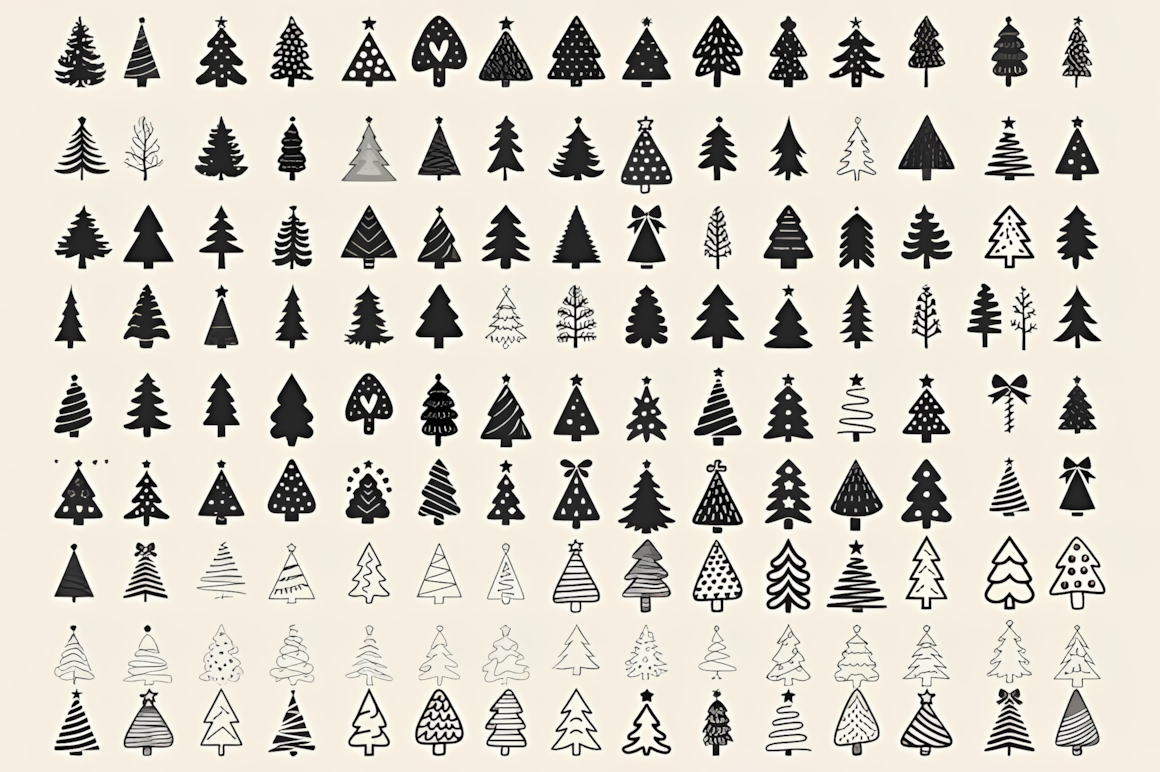 black silhouette christmas tree svg set for paper cutting and stencil crafts