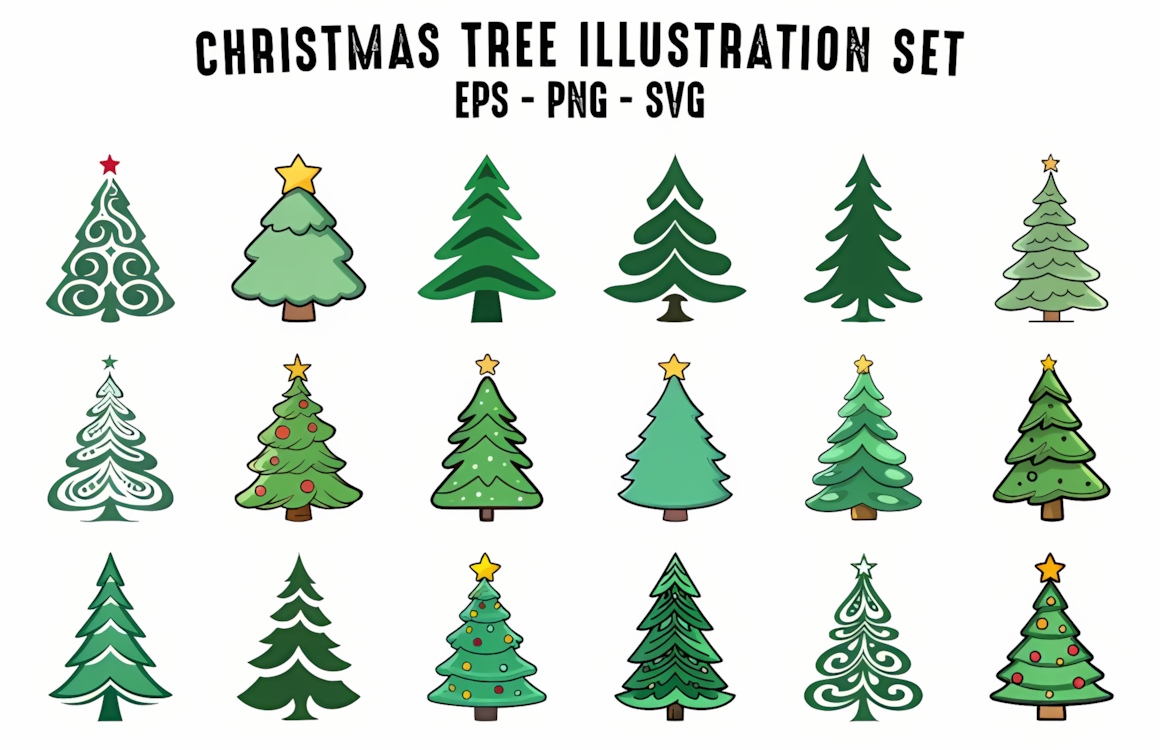 clean outline vector christmas tree svg bundle prepared for cricut and silhouette cutting