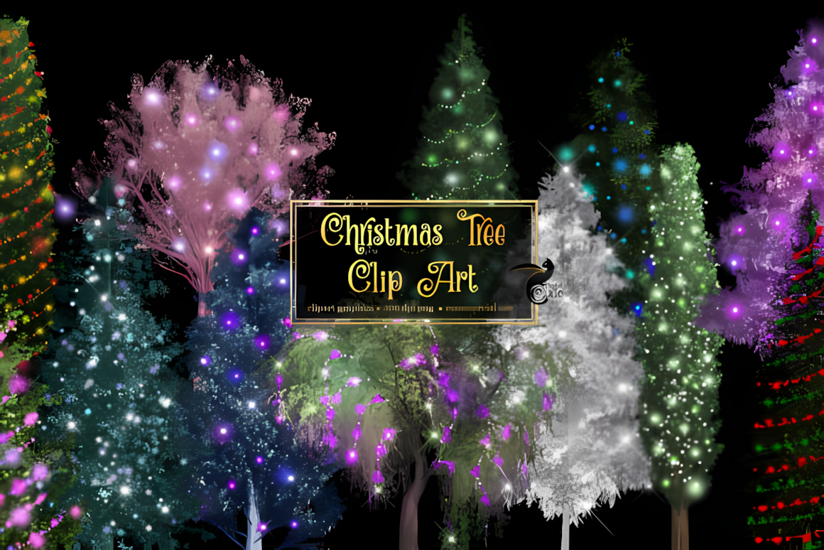 sparkling christmas tree clipart with glowing lights for seasonal invitations