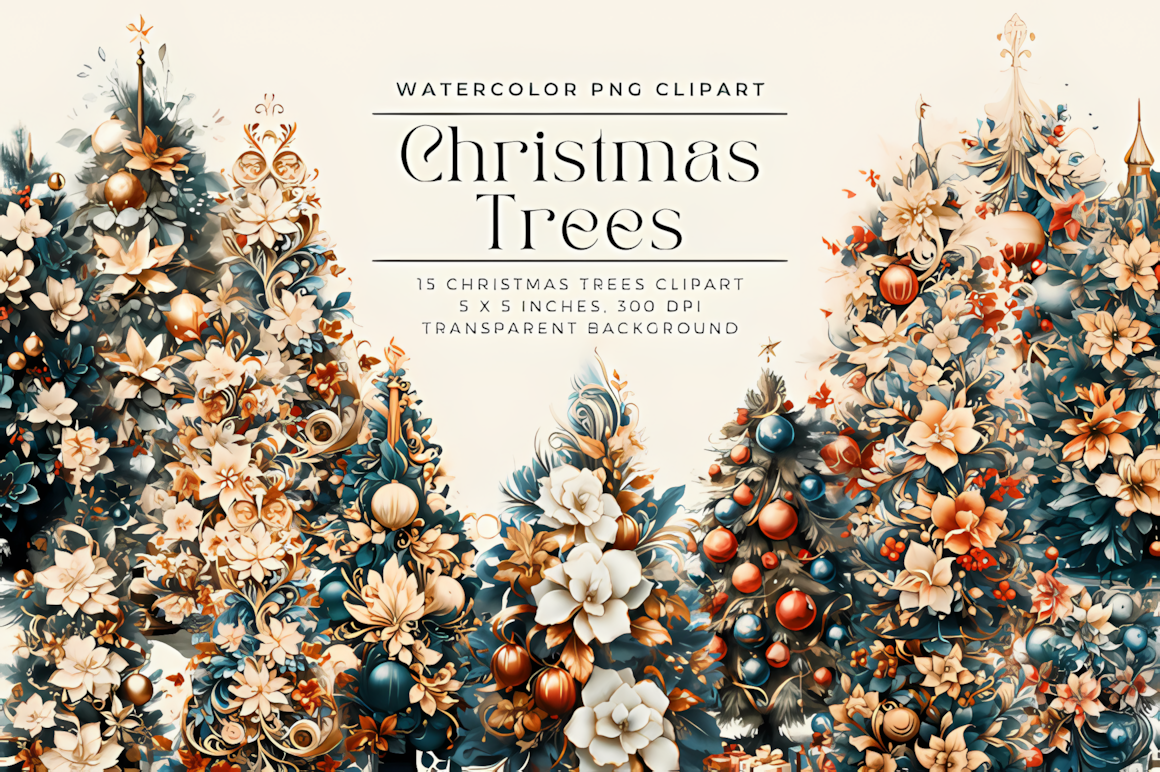 whimsical christmas tree clipart collection featuring playful holiday patterns