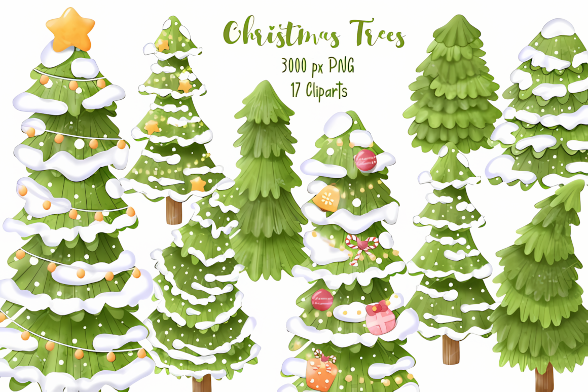 cute pastel christmas tree clipart set designed for children nursery decor and apparel