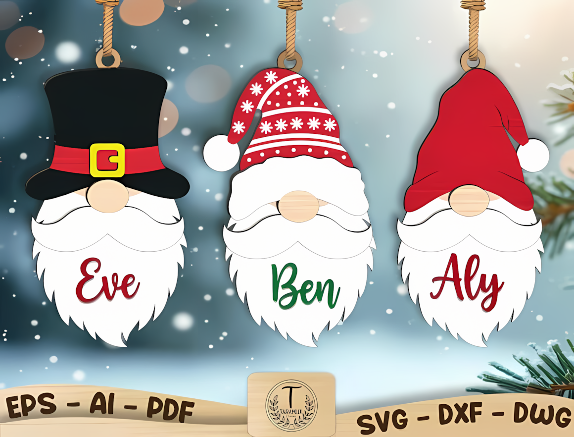Personalized santa ornament svg cute gnome design with custom name