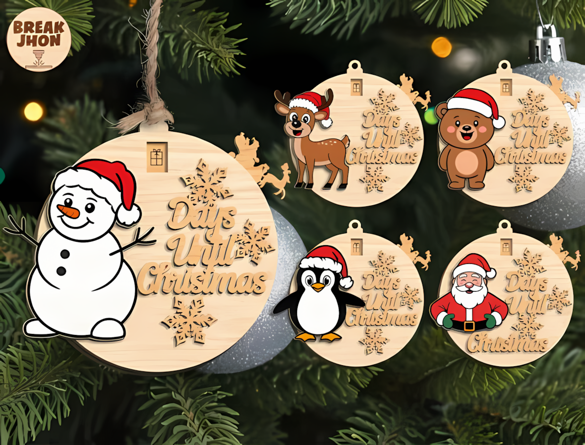 Santa ornament laser cut days until Christmas countdown timer