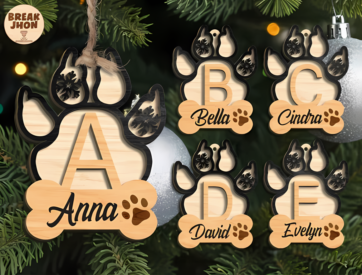 Dog and cat bone tag 3d laser cut christmas dog bauble vector for laser cutting