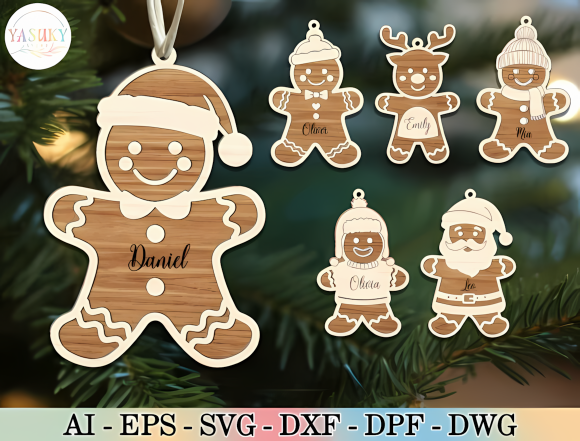 Layered santa ornament svg gingerbread man holiday design bundle