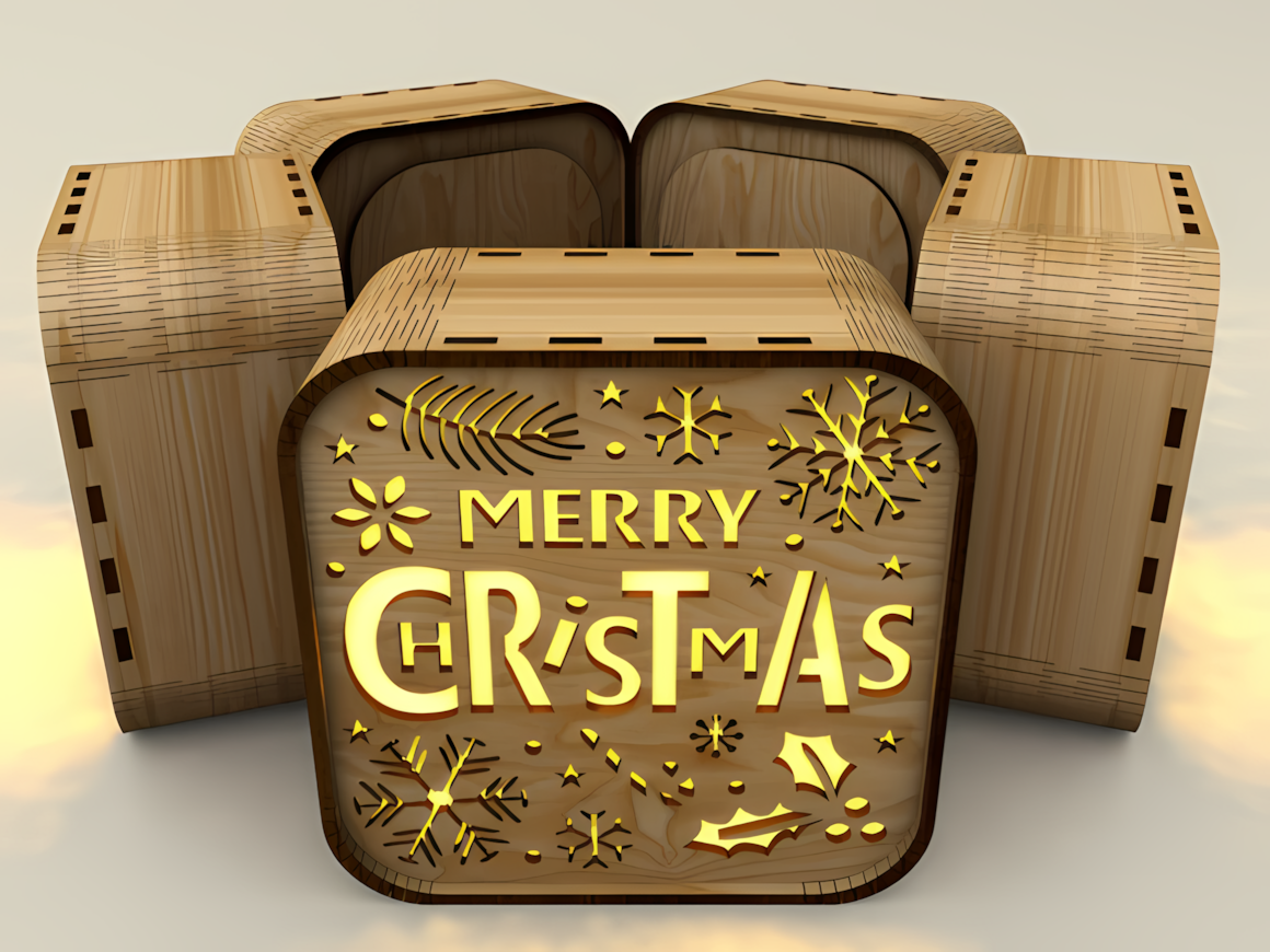 Shadow box 5-in-1 layout using a wooden christmas lantern vector template