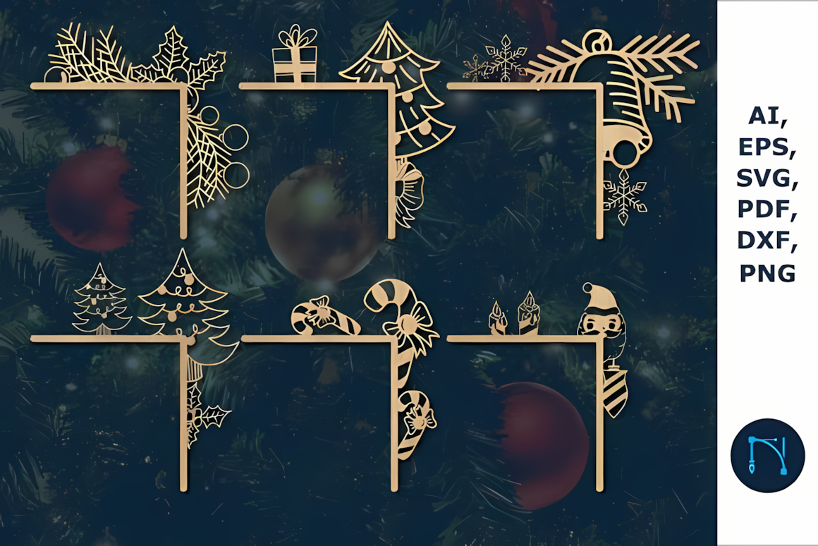 glowforge compatible wood crafting set featuring christmas door frame topper svg