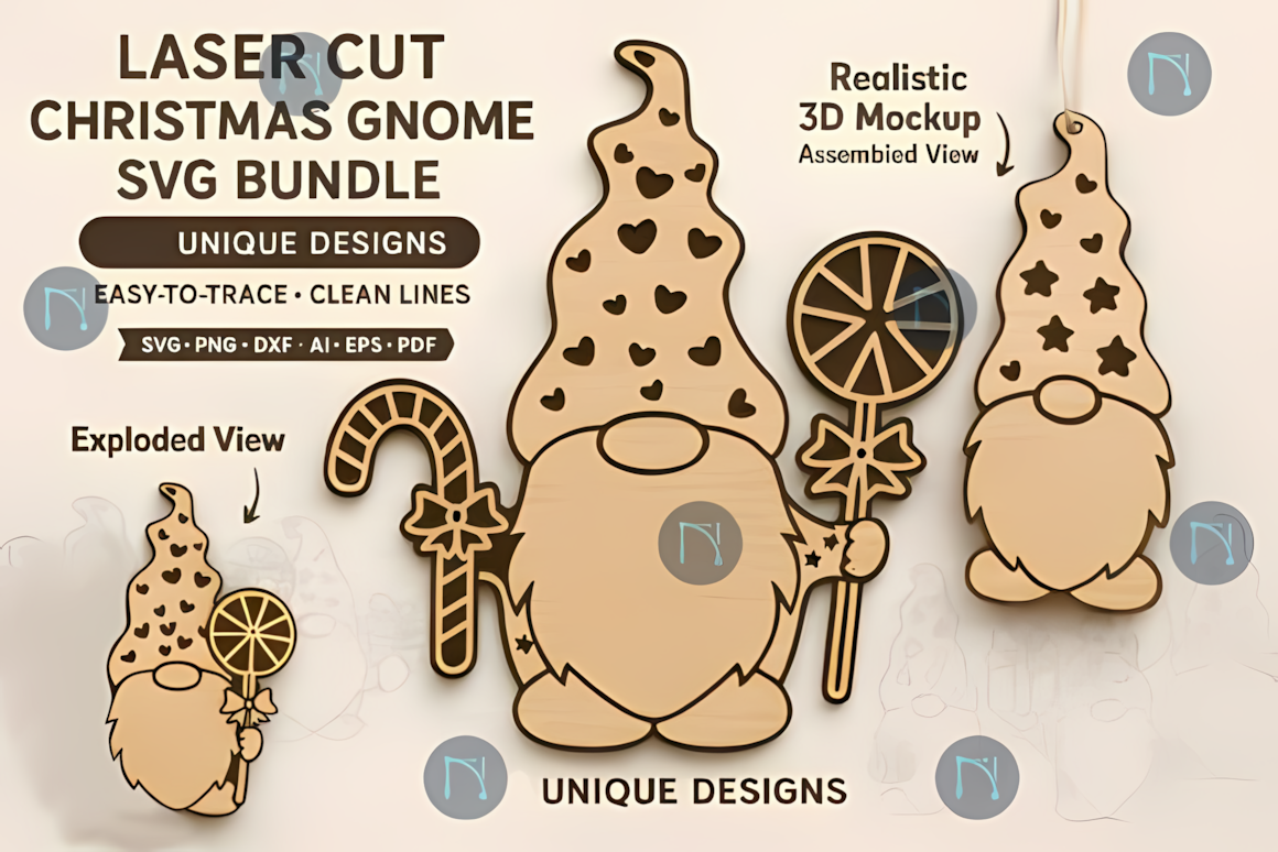 laser cut christmas gnome ornament set for cozy seasonal crafts