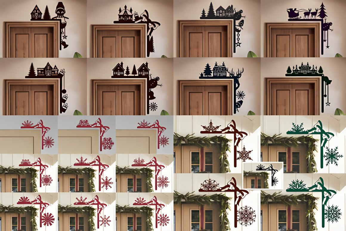 3d layered papercraft door frame template styled with santa door corner sign dxf