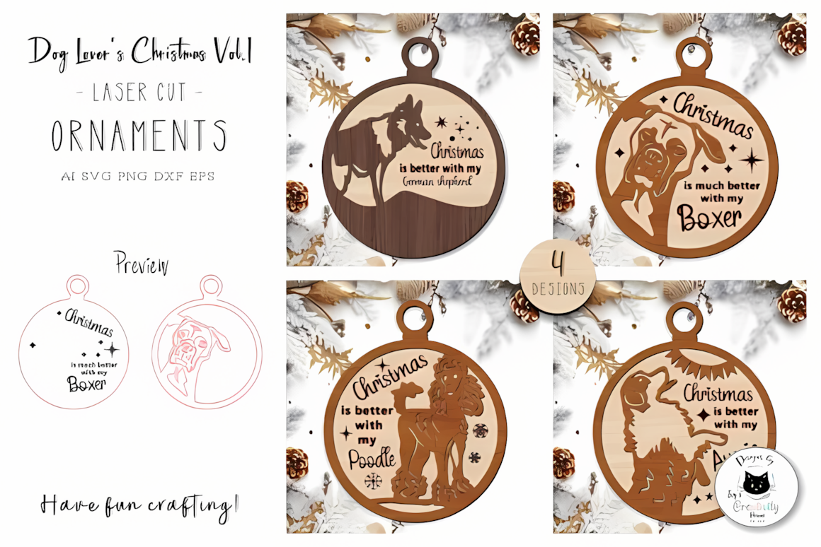 Multi layered 3d laser cut christmas dog bauble pattern for laser engravers
