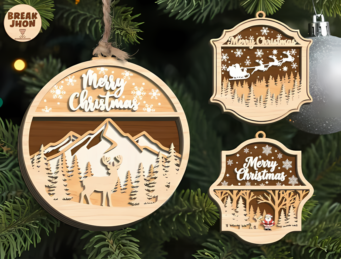 Santa ornament svg laser cut Merry Christmas ornament collection