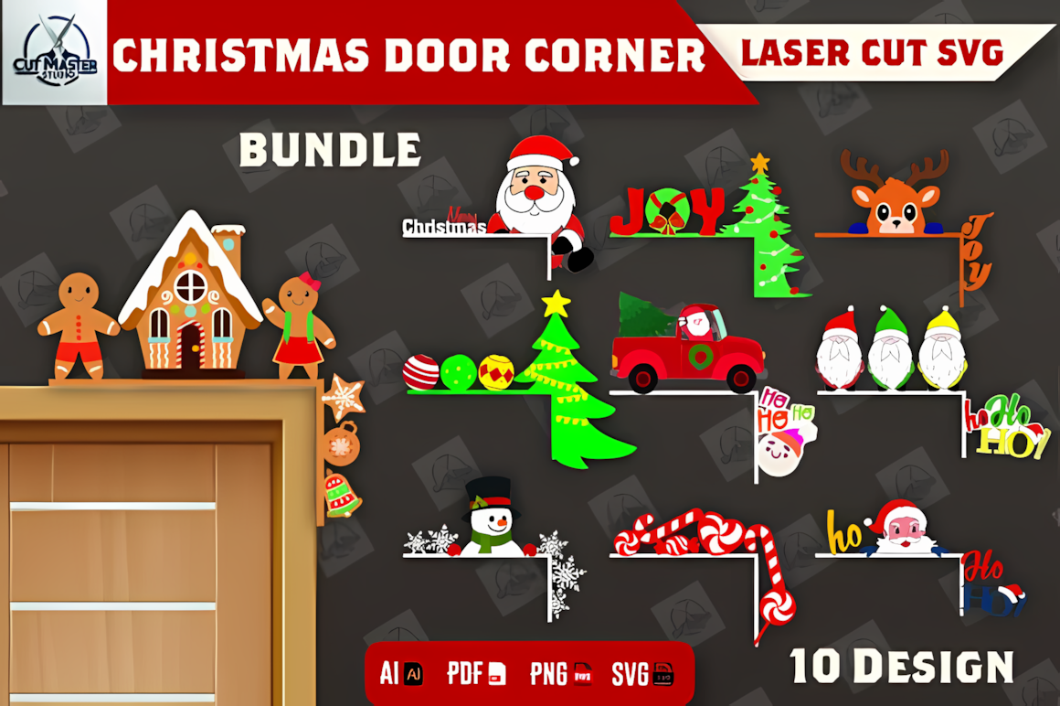 compact miniature seasonal door frame piece made as a christmas door corner svg