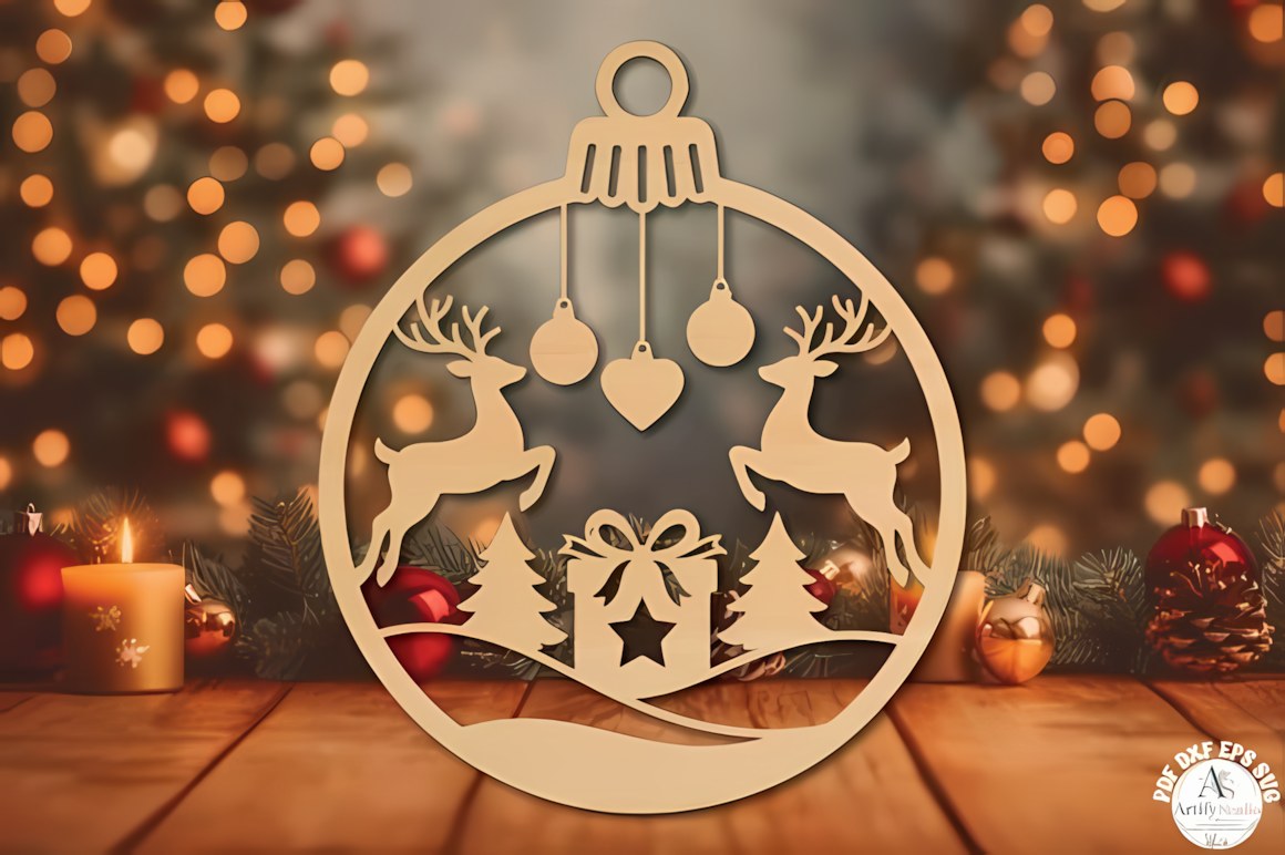 rustic wood craft pattern for handmade christmas gifts featuring glowforge christmas reindeer bauble template