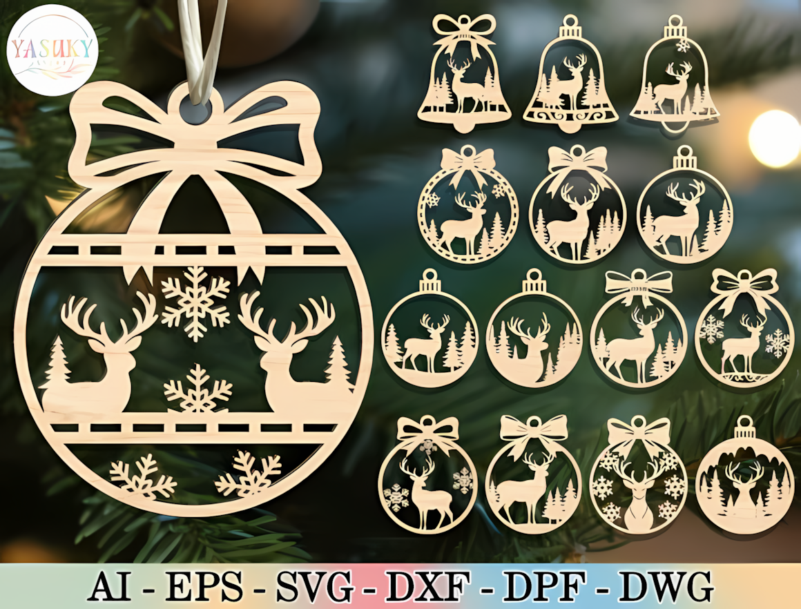 commercial craft collection with festive motifs featuring layered christmas deer ornament vector