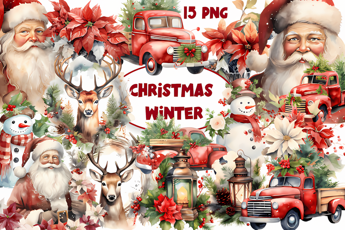Retro Christmas lantern watercolor sublimation PNG graphic for holiday mugs