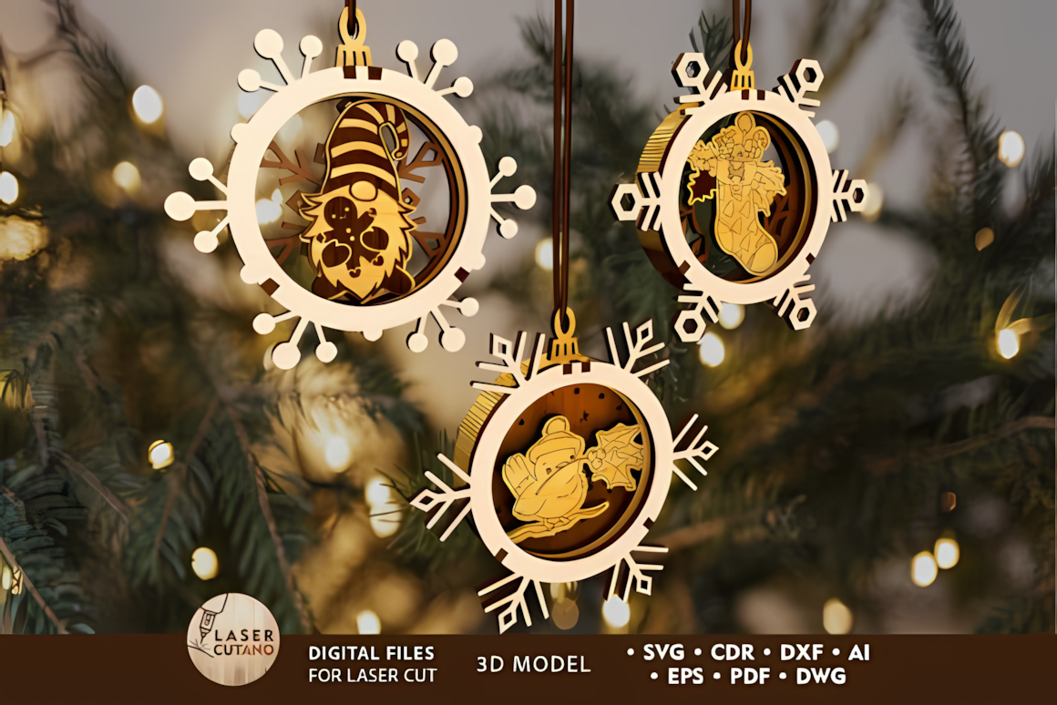 3D layer cut file template for a christmas snowflake ornament svg