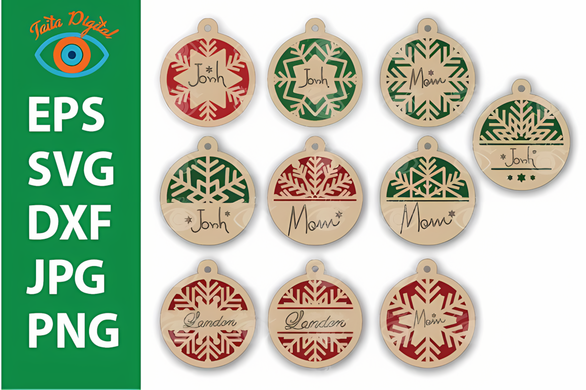 3D multi-layer hanging template for a christmas snowflake ornament svg