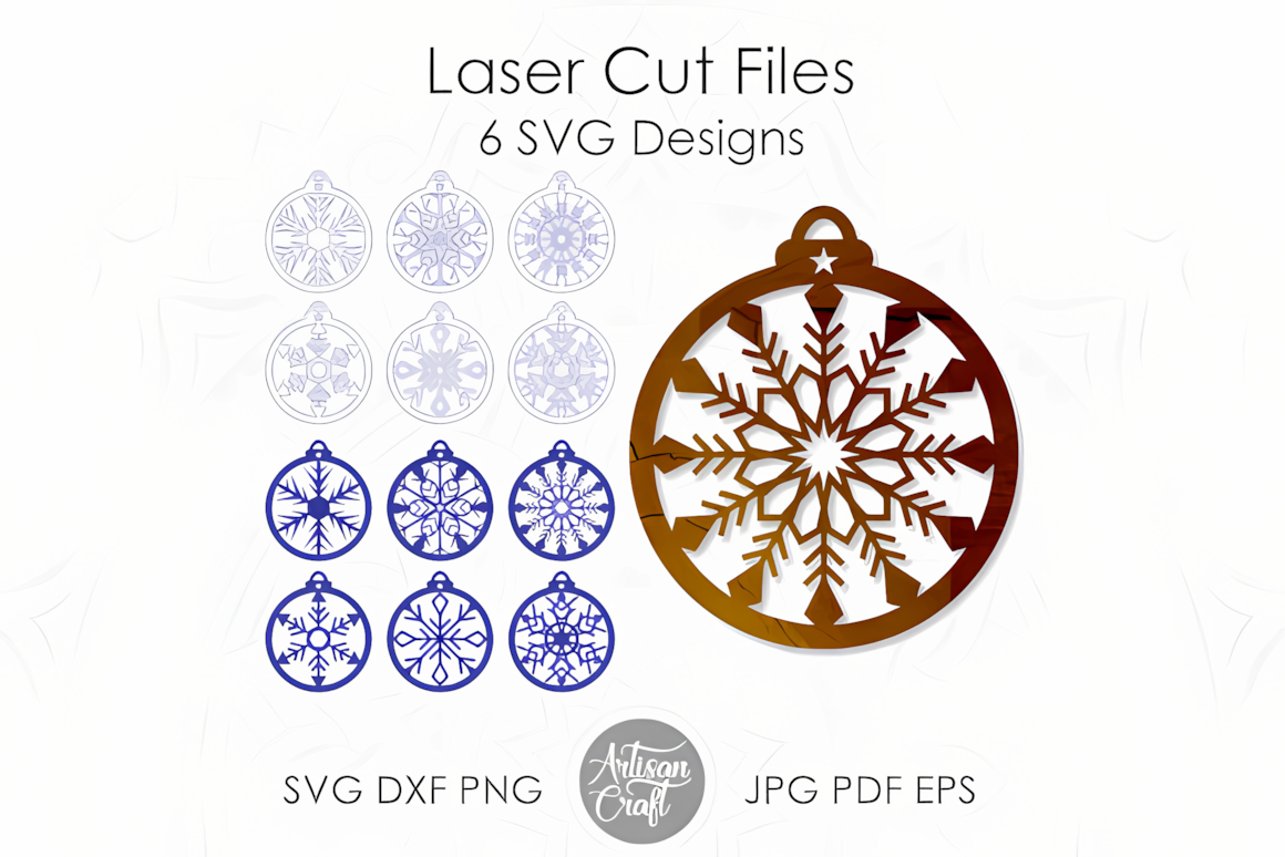 Plain and outline template for a layered snowflake ornament svg