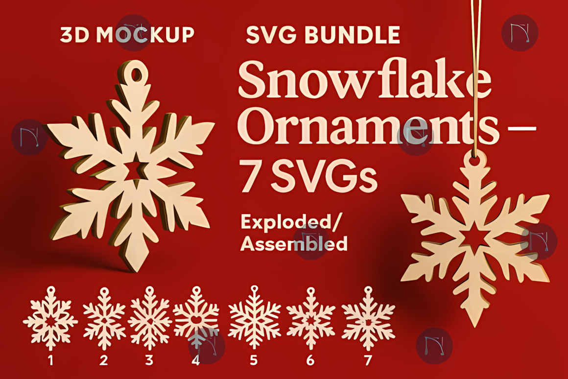 7 single-layer designs template for a layered snowflake ornament svg