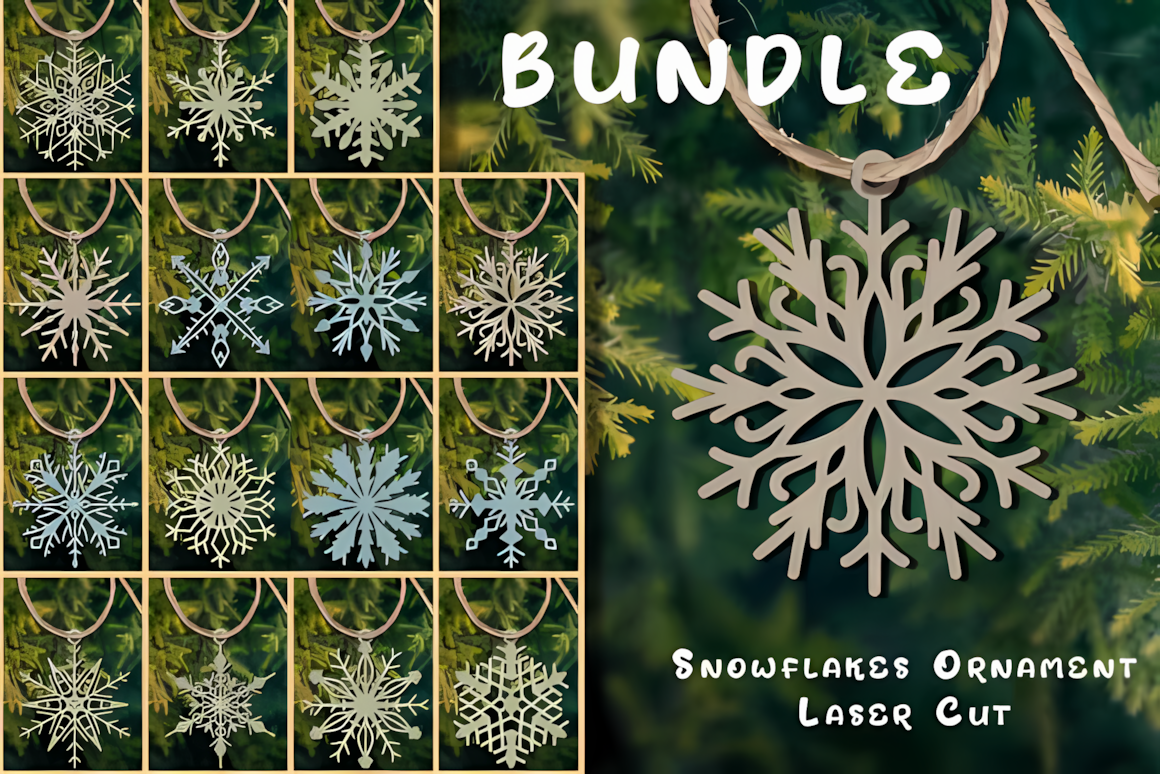Layered vector set template for a christmas snowflake ornament svg
